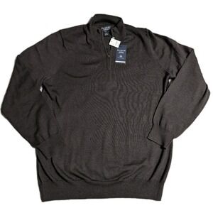 Jos A Bank 37.5 Traveler Performance 1/4 Zip Sweater XL Brown Tailored Fit NWT